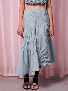 COUREZ 低腰垂褶不对称长裙，缝线细节设计 / Y2K 夏季女装