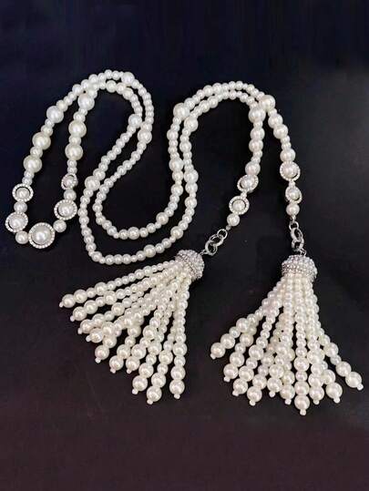 1pc Unique Women's Multilayer Flower Tassel & Pearl Beaded Waist Chain