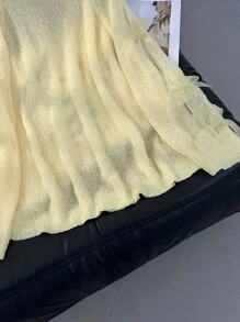 SHEIN Privé 大码休闲圆领插肩袖蝴蝶结装饰毛衣女秋冬装 - 黃色 - 查看 4