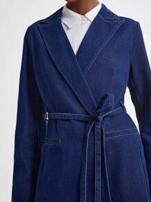 Daynim 女士长袖休闲牛仔西装外套 - 深色水洗藍 - 查看 3