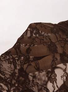 SHEIN BAE 音乐节春季派对高街时尚蕾丝细肩带衬垫文胸上衣，适合派对、日常穿着和性感 - 咖啡棕 - 查看 7