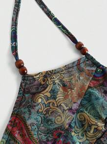 ROMWE Hippie Robe moulante pour femmes à imprimé fleur de cajou et rose de style rétro Y2K grande taille - Multicolore - Voir 3