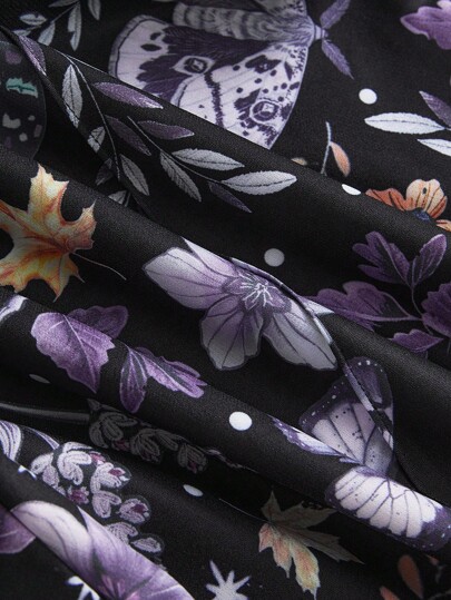 Fairycore Plus Size Women Fairycore Butterfly & Floral All-Over Print Camisole & Wide Leg Pants