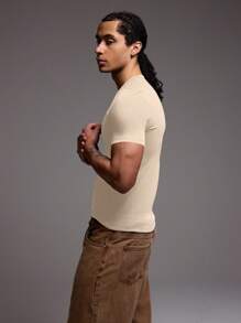 Musero Basic Short Sleeve Slim Fit Crew Neck Plain T-Shirt Essentials All Year Round Capsule - Beige - View 3