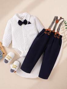 Souflis Souflis 嬰兒男孩圓點印花背帶連體衣和長褲紳士套裝