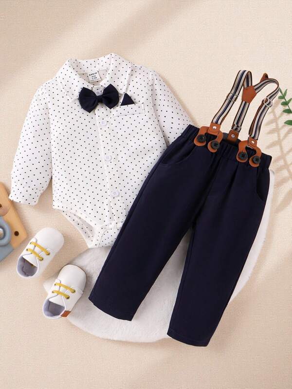Souflis Souflis Conjunto De Atuendo De Caballero De Rompeviento Con Tirantes Y Pantalones Largos Para Bebé Niño Con Estampado De Lunares