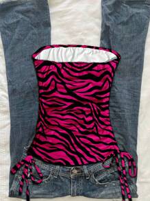 Attitoon 女士褶饰豹纹吊带背心，无袖 - 彩色 - 查看 2