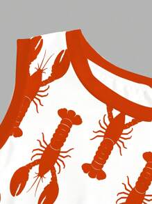 SHEIN EZwear 女士小龙虾印花圆领无袖短款休闲连衣裙，适合夏季