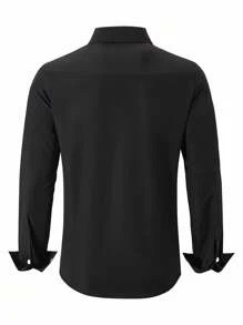Manfinity Mode Men's Plus Size Black Business Shirt Elegant Long Sleeve Collared Top With Subtle Rhinestone Details And Smooth Woven Fabric For Professional Commuting , Fall - Black - View 2