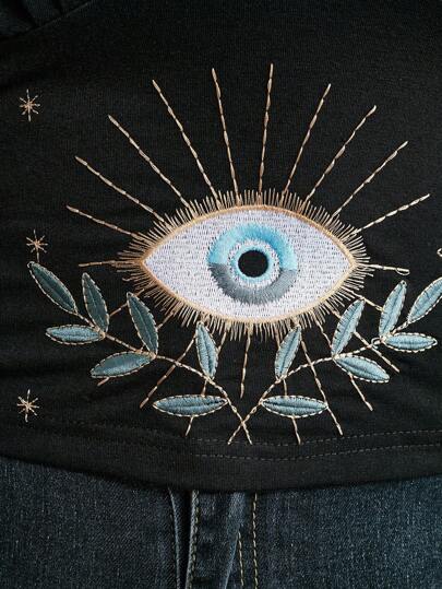 Hippie Top de tirantes con bordado de ojo, sexi y de moda para mujer de talla grande en verano