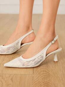 CUCCOO HITCHD White Lace Pointy Toe Hollow Out High Heel Pumps For Women, Bridal Wedding Vacation Style - Apricot - View 2