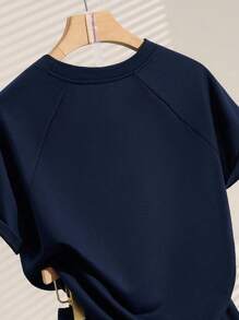 SHEIN 大码女式两件套 T 恤和短裤套装 - 藏蓝色 - 查看 3