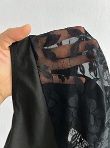 SHEIN LUNE 春夏季大码女式性感蕾丝紧身衣 - 黑色 - 查看 7