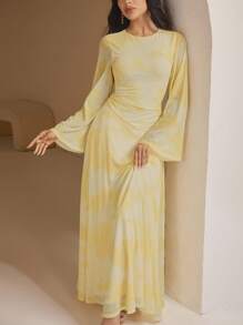 Veilorie Đầm xòe tay loe eo bó màu thanh lịch cho nữ - Vàng nhạt - Xem 7