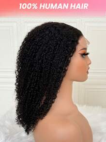 Afro Kinky Curly 4x4 Lace Closure Wig Braziliaanse Remy Human Hair Transparante Lace Closure Wigs Natuurlijke Haarlijn Afro Curly Korte Bob Human Hair Wig 180% Dichtheid 8-16 Inch