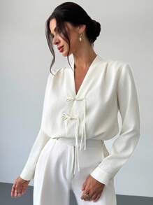 Firerie 女士衬衫、毕业季、女教师、返校季、女教师、秋季女装、复古风、女性办公室服装 - 杏色 - 查看 3