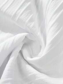 Manfinity Homme 2 件男士休闲纯色纹理短袖衬衫和抽绳腰宽松直筒裤套装，男士两件套服装，秋冬男装，白色套装