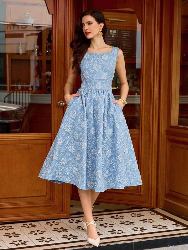 Vintamour Vintage Women's Solid Color Square Neck Pocket Elegant Sleeveless Dress Summer Vacation Outfits Woman Wedding Guest Dress Women Back To School Birthday Dresses For Women Elegant Birthday Outfits For Women Vacation Outfits Women Elegant Dresses For Women Fall Women Clothes Vacation Dress Fall Clothes Church Dresses For Women Church Outfits Women Festival Outfits For Women Old Money Style Women Brunch Outfits For Women