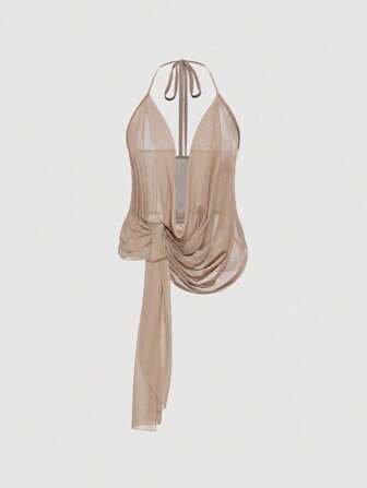 Grunge Punk Top sin espalda de cuello halter y escote profundo para mujer talla grande, adecuado para atuendos de festivales de música, moderno y atrevido