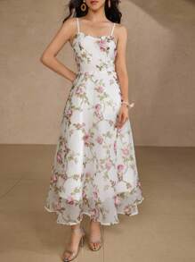 DAZY Women's Elegant Floral Off Shoulder Ruffle Sleeve Mid-Length Dress, Summer,Formal Women Dresses - Pink - View 3