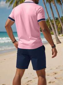 Manfinity Dauomo Men's Summer Casual Polo Shirt & Shorts Set - Multicolor - View 2