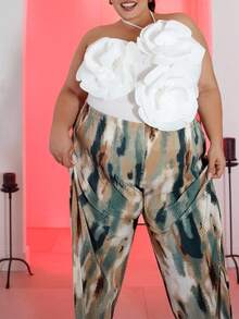 Pretty and Ole Plus Size Women's Tie Dye Pleated High Waist Wide Leg Loose Pants - Multicolor - View 3