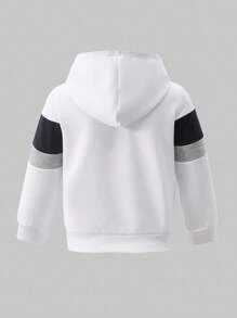 SHEIN 1 pieza Sudadera con capucha informal y cómoda con estampado de letras para niño, diseño de estampado de letras alegre, adecuado para salidas, deportes al aire libre, vuelta al colegio, otoño/invierno