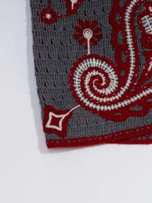 Manfinity Homme 男士修身休闲针织上衣，翻领设计，适合日常穿着，钩针编织沙滩复古风上衣 - 灰色 - 查看 6