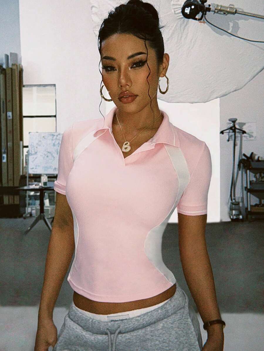 Easithlete Retro Classic Fashion Campus Style Cute & Lively Waist Defining Comfortable Fitness, Dancing, Running, Walking, Pilates, Graceful & Sweet Outdoor Sports Polo Shirt For Women, Spring/Summer