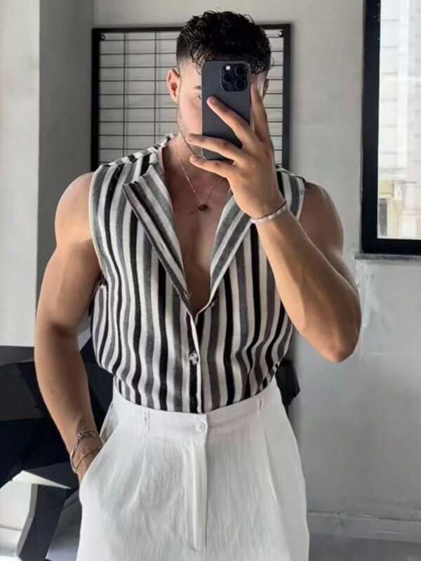 Manfinity CityGents Plus Size Men's Summer Casual Striped Knit Vest