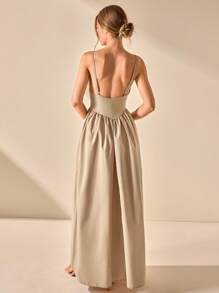 CLARA VERO Vestido maxi con escote en V, espalda descubierta y tirantes de algodón, vestido maxi elegante y a la moda para bodas de verano