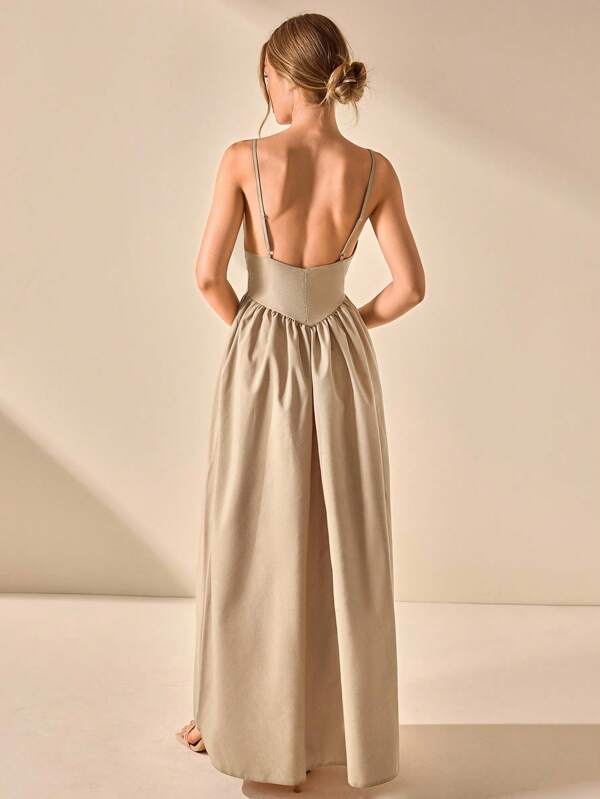 CLARA VERO Vestido maxi con escote en V, espalda descubierta y tirantes de algodón, vestido maxi elegante y a la moda para bodas de verano