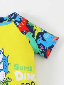 Young Boy Dinosaur Print Swimwear Set, Summer Holiday Beach