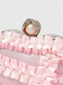 ROMWE Kawaii 优雅串珠心形荷叶边晚装手拿包 - 米色 - 查看 3