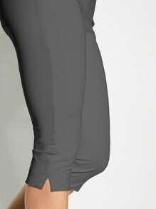 KIZN Capri Length High Waisted Leggings Professional Office Workwear Slim Fit Side Split Detail Spring Summer Autumn - Grey - View 3