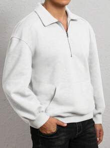 Manfinity Dauomo Men's Casual Versatile Solid Color Pullover Sweatshirt - White - View 3