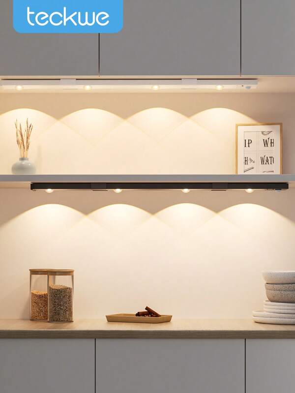 Teckwe Éclairage sous meuble de 20 cm/30 cm/40 cm/50 cm, veilleuses à LED à piles rechargeables avec détecteur de mouvement, 3 modes d'éclairage, lumières sans fil sous le comptoir pour cuisine, escaliers, couloir, décoration de pièce, noir