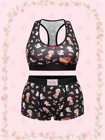 Plus Size Kawaii Wireless Sports Leisure Bra & Panty Set