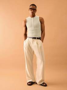 Musero 修身前襟罗纹针织背心 夏季街头风度假休闲 - 米色 - 查看 4