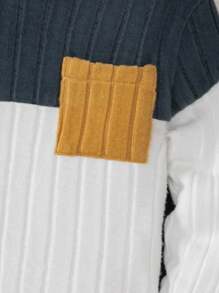 SHEIN Playful Pals 2pcs/Set Toddler Boys Blue & White Contrast Color Block Casual Long Sleeve Top And Stripe Drawstring Pants, Featuring Yellow Pocket Accent, Suitable For Children Everyday Wear, Autumn Baby Boy Fall Outfit Baby Boy Ribbed Outfit Baby Boy Clothes Baby Boys Rib Knit Long Sleeve Tee And Pants Set With Pocket Detail Winter