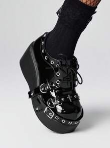 ROMWE Grunge Punk Women's Punk Gothic Ankle Boots, Side Zipper, Rivet Decor, Waterproof Platform, Thick Heel, Motorcycle Riding Boots