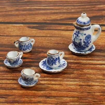 15 件套复古微型白瓷茶具壶杯盘餐具房屋模型房间用品家具装饰圣诞必需品