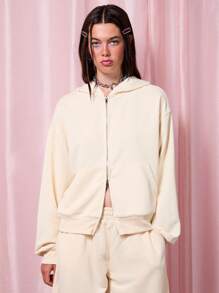 COUREZ Oversized Reißverschluss Hoodie / Sommer Tops Y2K Sommer Kleidung Sommer Outfits für Frauen Vintage - Gelb - Übersicht 2