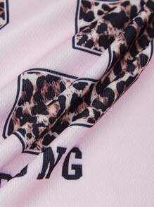 Tween Girls Black Pink Leopard Print Long Sleeve V-Neck T-Shirt & Cargo Pants Suit,Back-To-School Autumn School Cow Boy Sportswear,Fall Winter Outfit - Pink - View 10