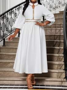 SHEIN Lady 春夏秋冬优雅端庄婚礼鸡尾酒会音乐会/音乐节白色编织缎面立领喇叭袖吊带中长七分袖大码连衣裙大码拼色边缘缺口领亮片拼接优雅连衣裙优雅连衣裙婚礼宾客礼服优雅秋装秋季服装节日服装婚纱宾客大码婚礼宾客礼服曲线婚礼宾客礼服婚礼宾客礼服曲线全白派对服装女士教堂礼服女士秋季服装女士婚礼宾客礼服女士秋季服装女士秋季服装女士秋季连衣裙 - 白色 - 查看 5