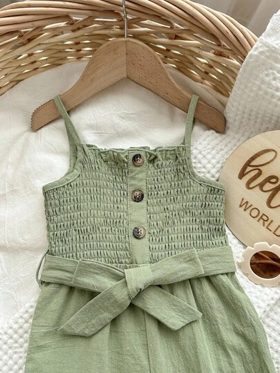 SHEIN Baby Girl Button Front Belted Cami Jumpsuit