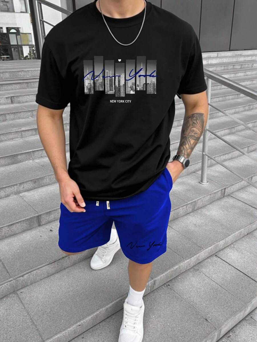 Manfinity Homme Bộ 2 món áo thun tay ngắn in họa tiết và quần short bỏ túi cho nam - Nhiều màu - Xem 1