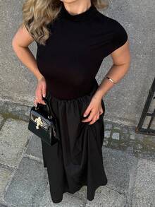 Jeta Ari Women'S Short Sleeve Slim Fit Stand Collar Dress With Flared Hem,Sun Dress