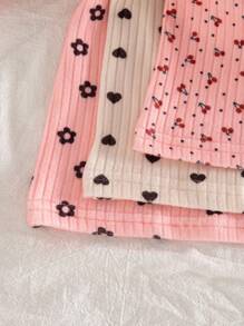 SHEIN 3pcs/Set Baby Girl Soft And Comfortable Skin-Friendly Allover Ruffled Cuff Allover Print Long Sleeve Baby Girl Clothes