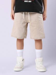 SUMWON Denim Shorts mit Gummizug Bermuda-Stil Originalausgabe, Jugendliche Lässig, elastischer Bund, Sommer, Baumwolle, Frühling, Unterbekleidung, Schulferien, Außenbereich, Komfortkleidung